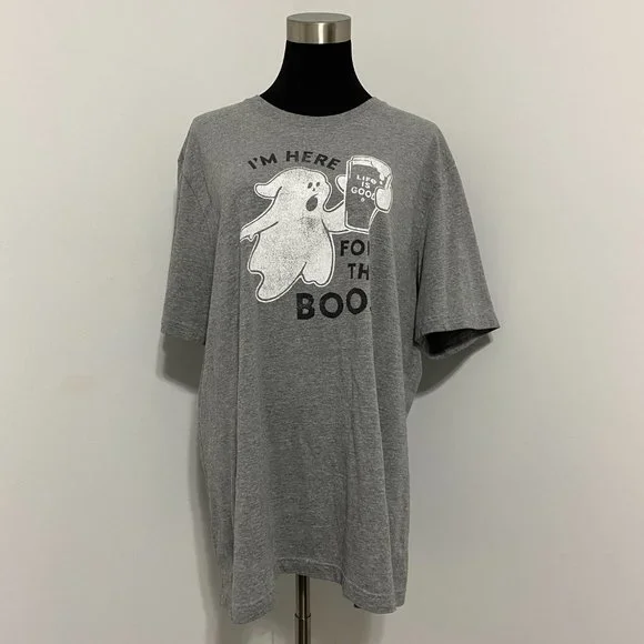 Life Is Good Ghost Here For The Boos Booze Beer Drinks Halloween Crusher Tee - Picture 1 of 5